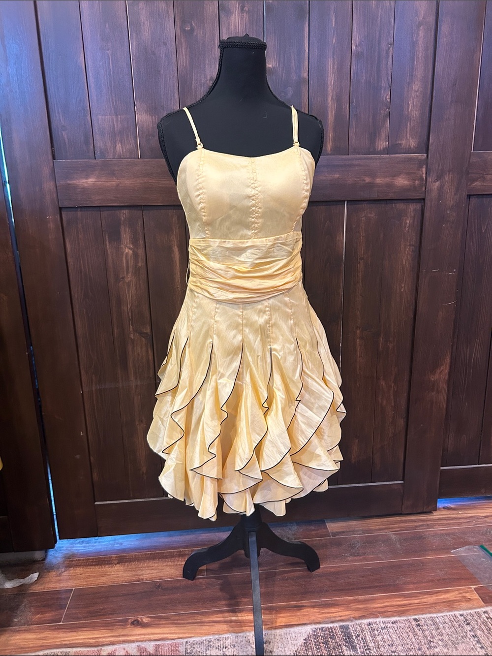 Yellow Ruffle Mini Dress with Spaghetti Straps